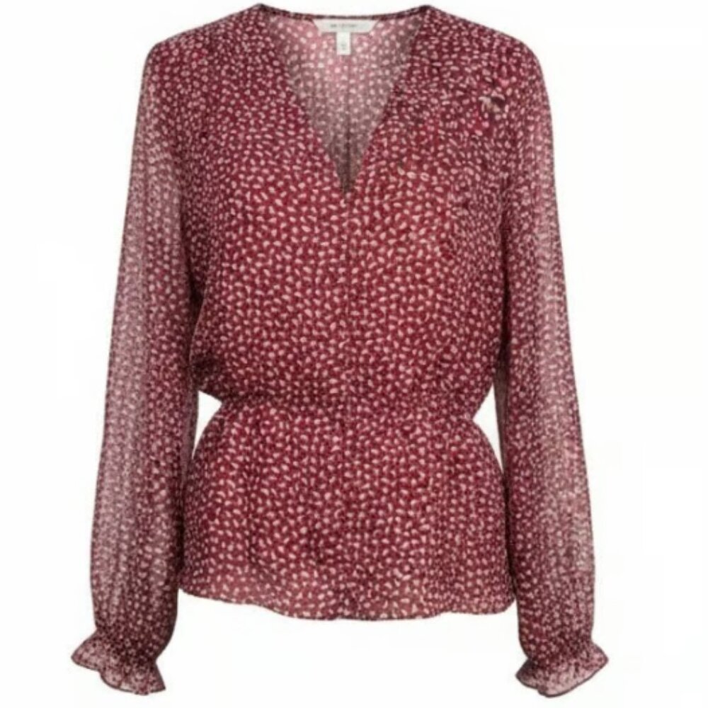 Madewell Burgundy Floral V-Neck  Blouse